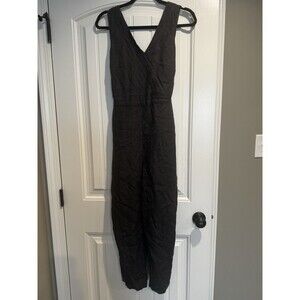 Kuhl Fresco Jumpsuit Women M Gray Sleeveless Wide Leg Linen Blend Wrap Tie Waist